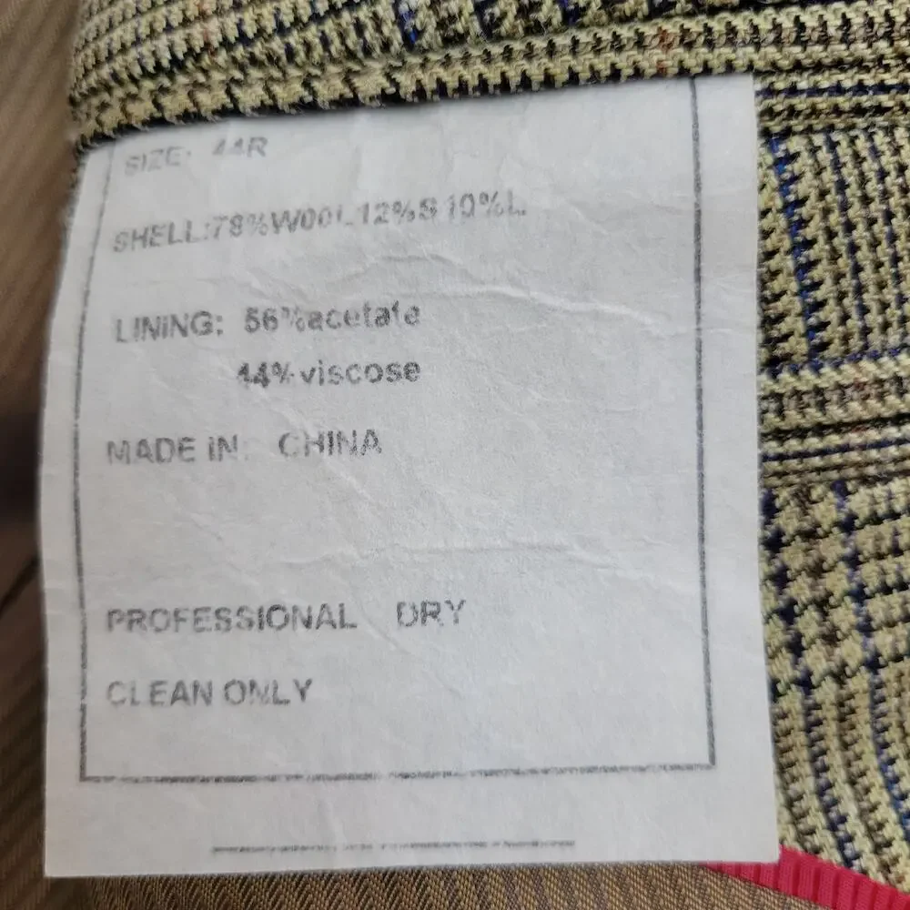 Pendleton Wool Silk Linen Blend Balzer 44R Plaid Brown Blue Tan 2 Button Vintage